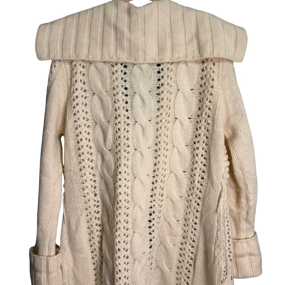 Laura Ashley wool & angora chunky fringe cable knit cream cardigan XL - Picture 7 of 13
